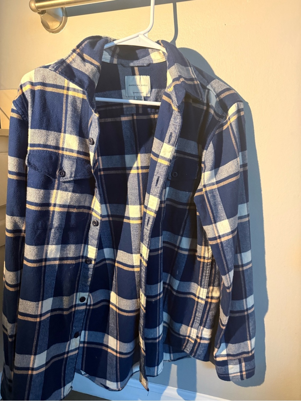 American Eagle Outfitters Navy and White Plaid Shirt Jacket